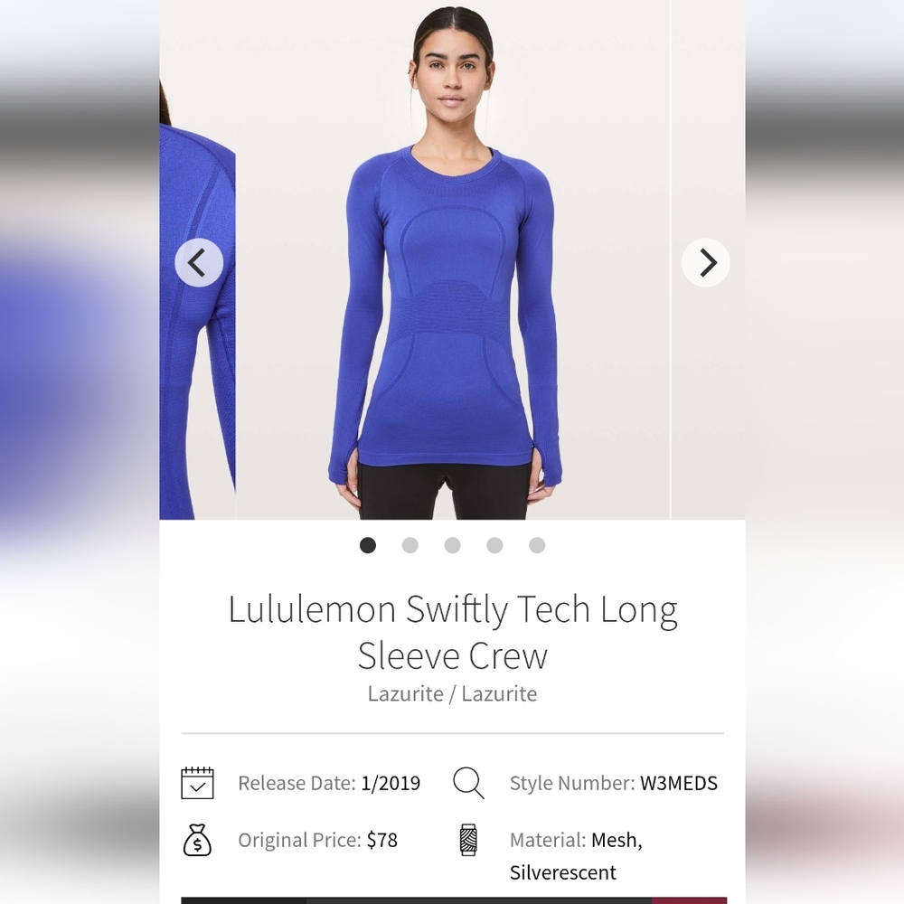 Lululemon Swiftly Tech Long Sleeve Crew Lazurite(blue/purple) Size 8